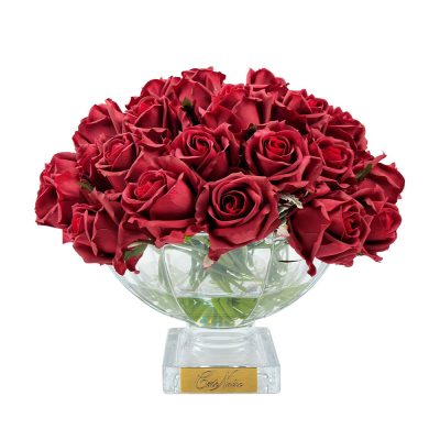 37 Rose Buds in Burgundy and Gold Badge