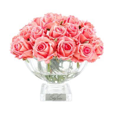 37 Rose Buds in Peach and Silver Badge