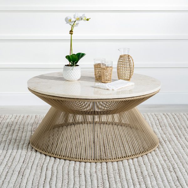 Rope Cocktail Table W/ Travertine Top - Image 2