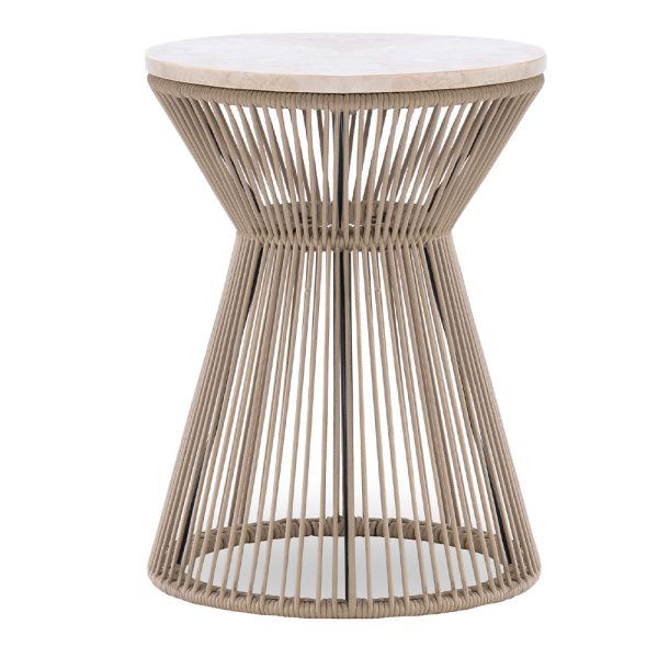 Round Rope End Table w/ Travertine Top
